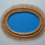 miroir soleil rotin ovale circa 1970 Diamètre 45 cm