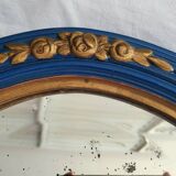 Antique oval mirror, royal blue and gold – rose design – 80 x 52 cm