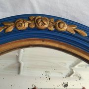 Antique oval mirror, royal blue and gold – rose design – 80 x 52 cm