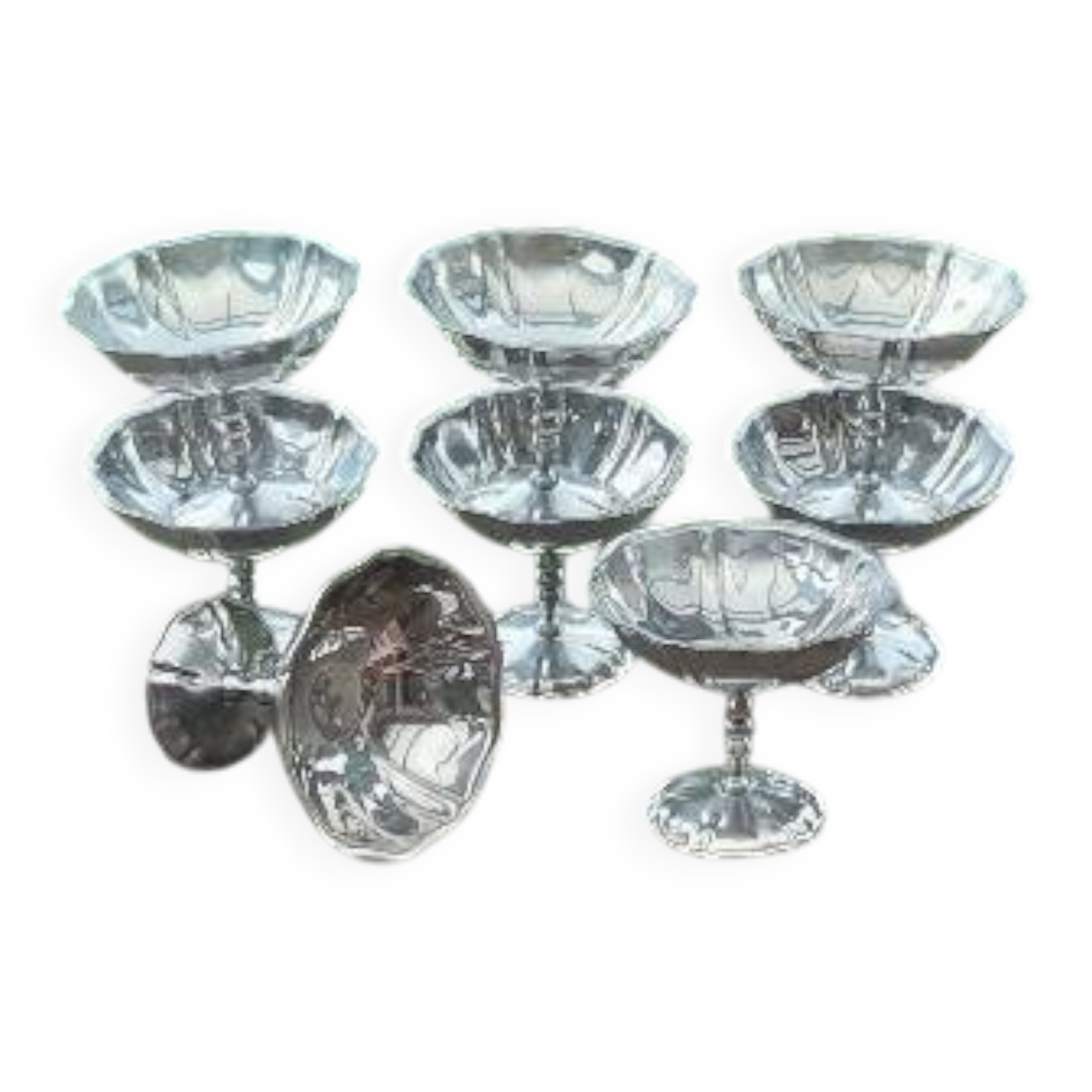 8 vintage stainless steel ice cream cups from Jean Couzon, France