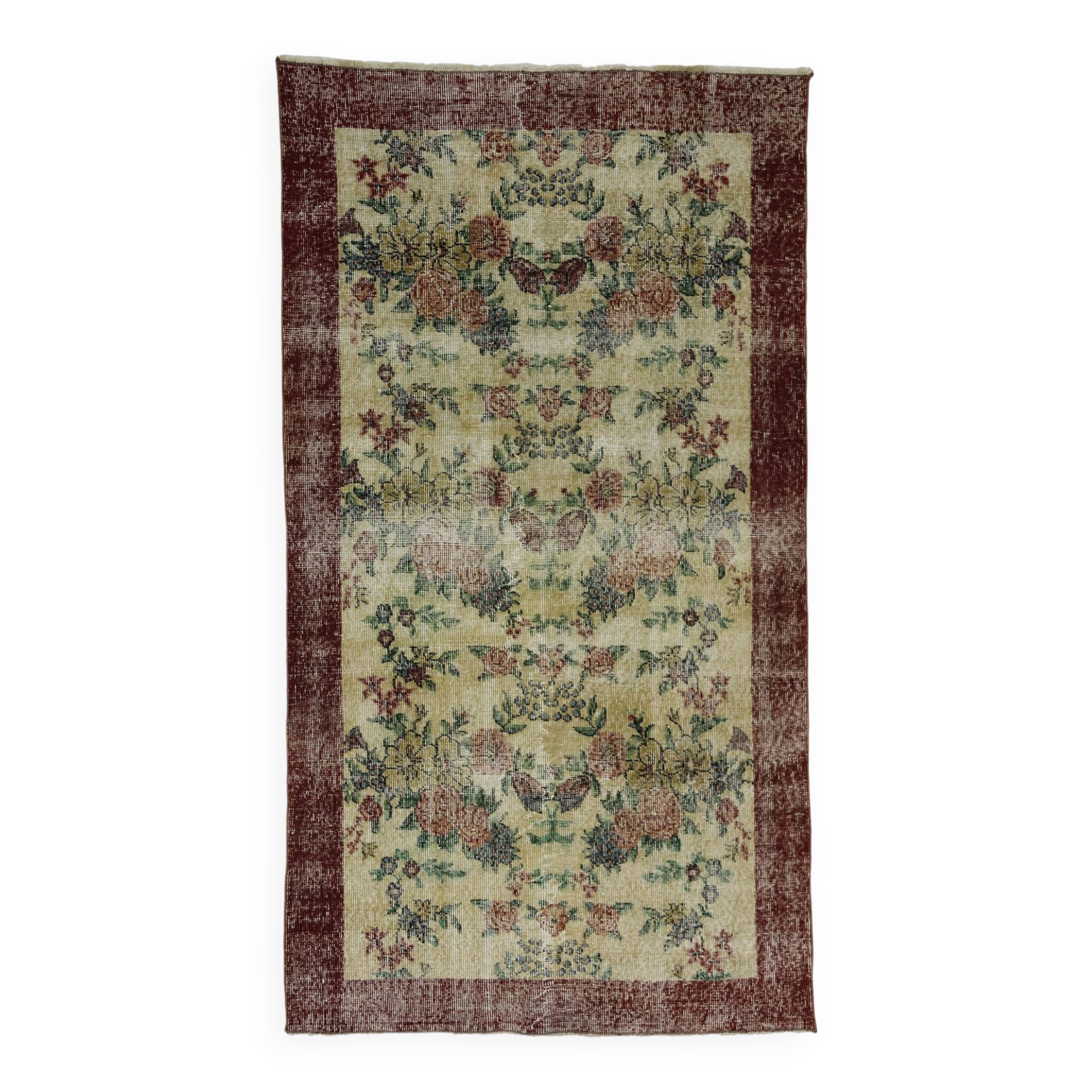Turkish Anatolian Handmade Vintage Area Rug 208 cm x 115 cm