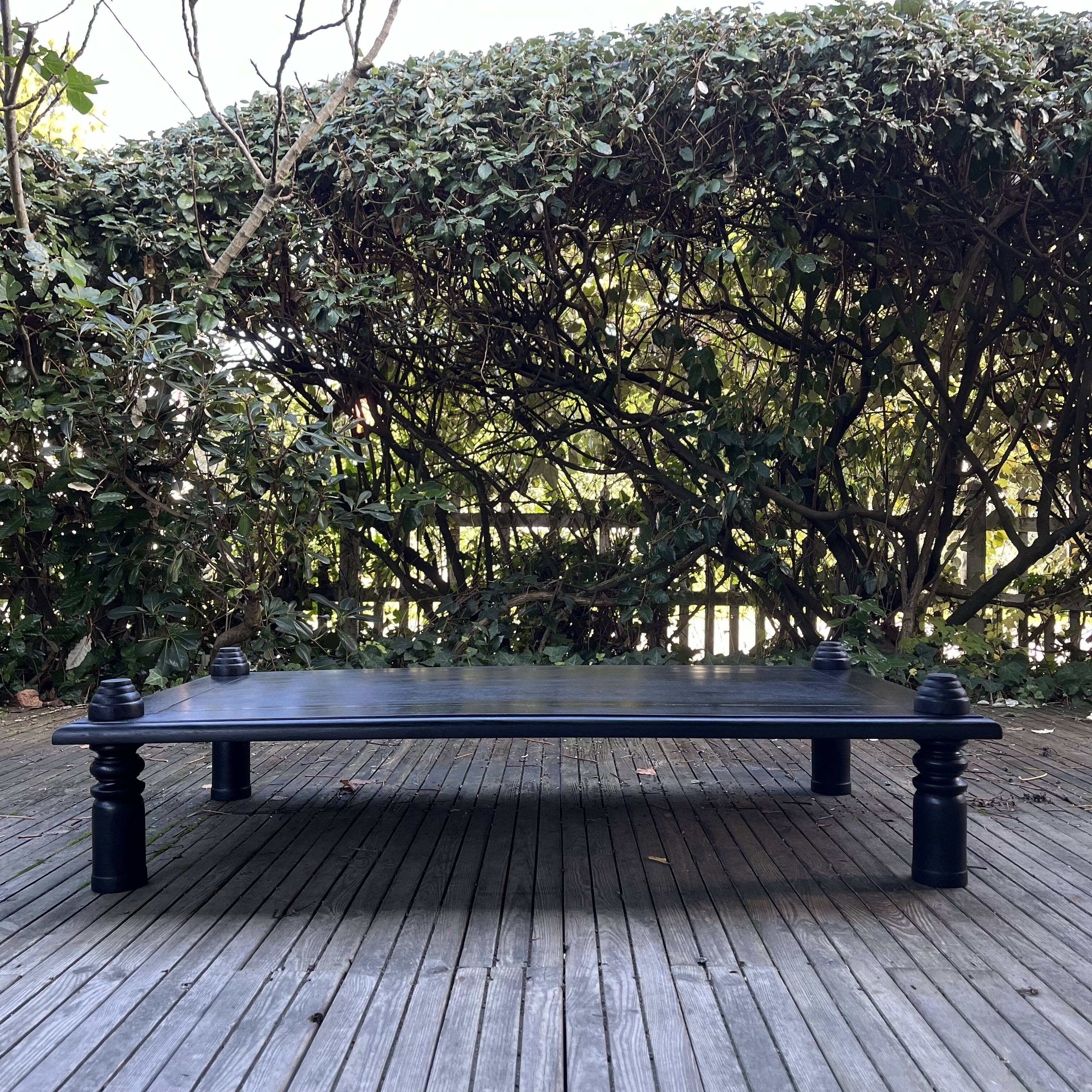 Brutalist black stained wood coffee table