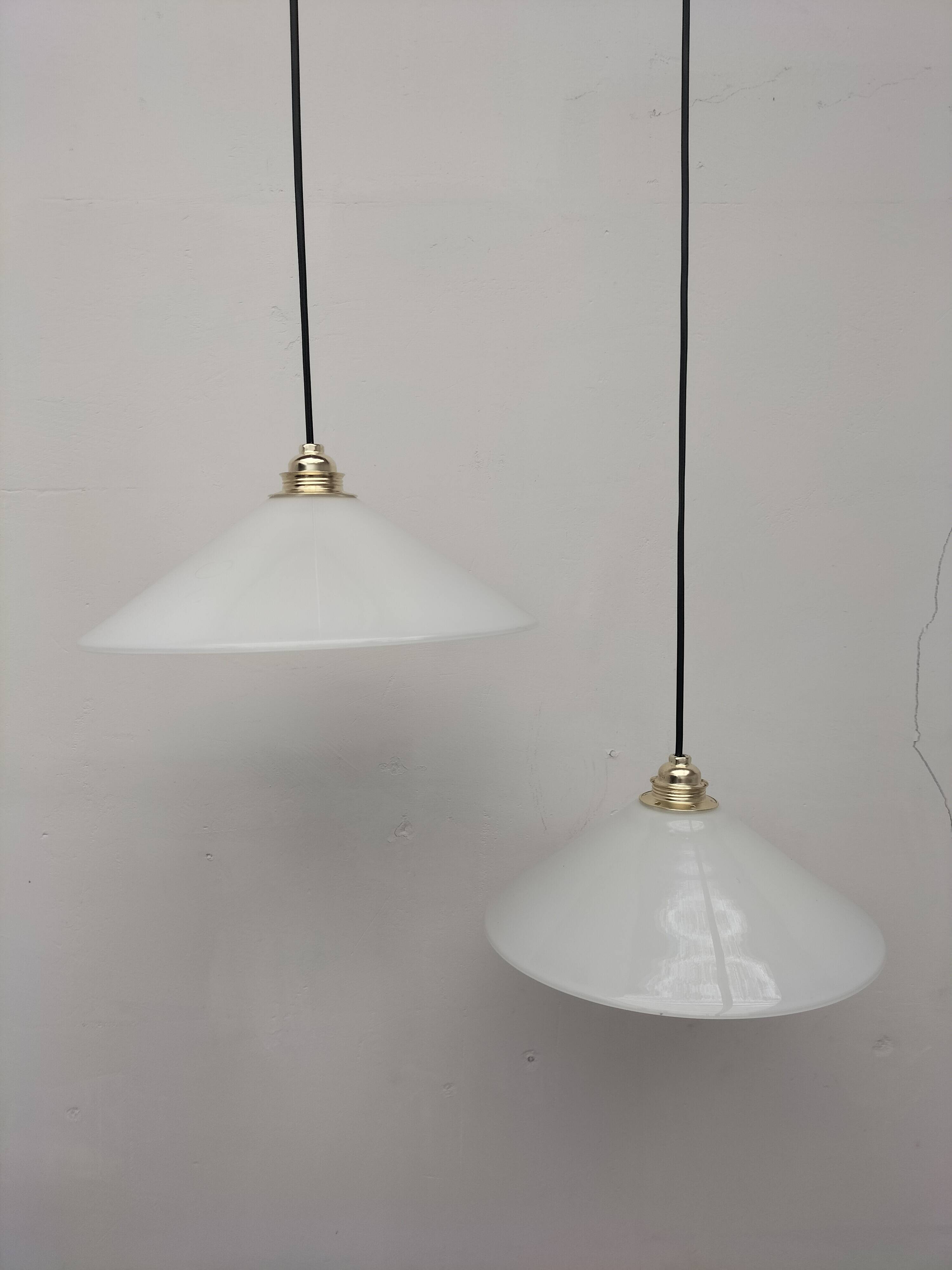 Pair of opaline pendant lights
