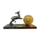 Art deco table lamp, marble, opaque glass and granite, animal in bronze patinated regulator