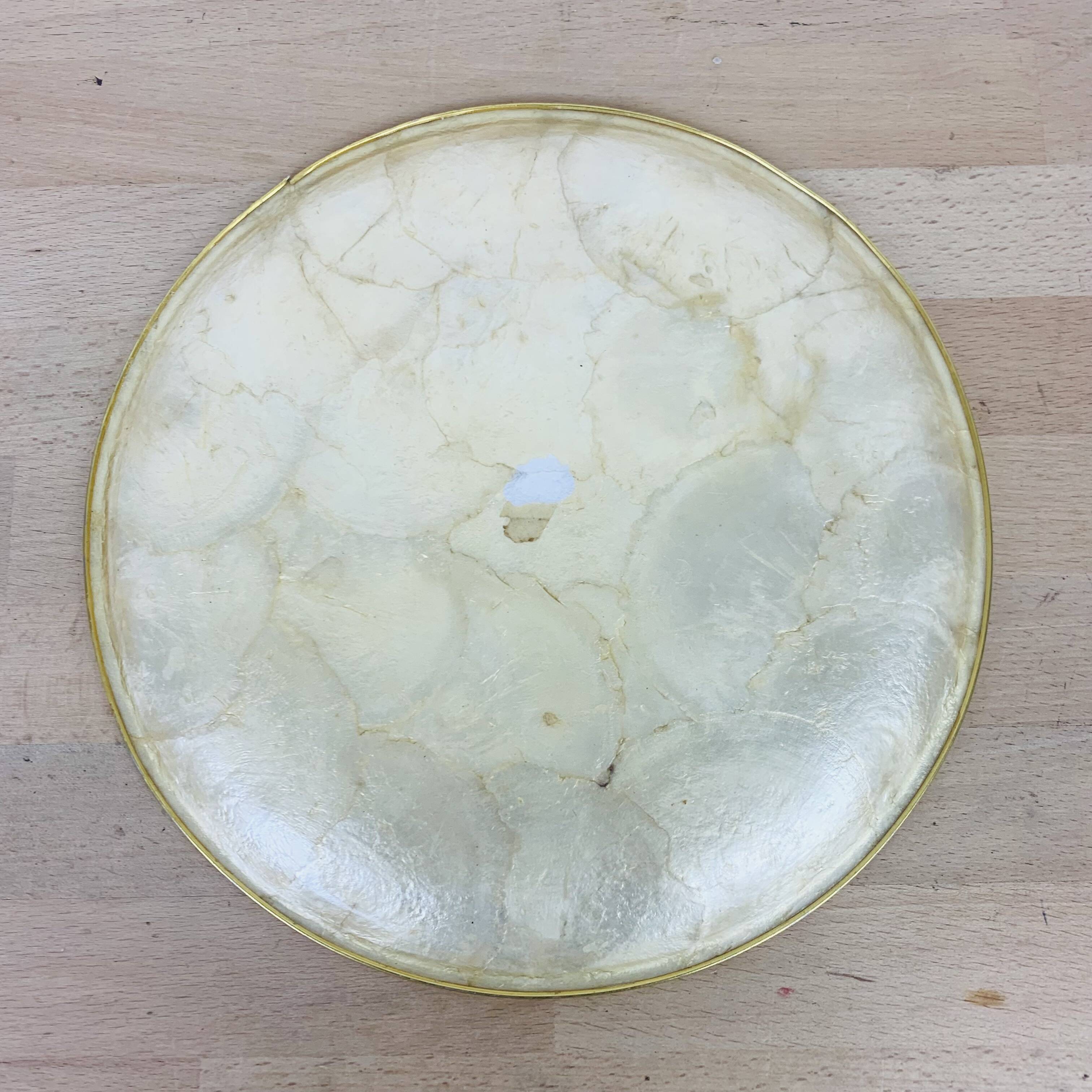 Round mother-of-pearl gold metal tray