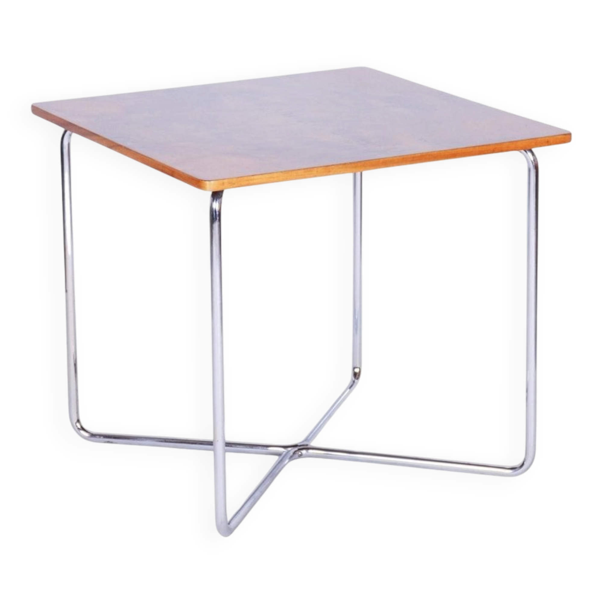 Bauhaus Table in Caucasian Walnut & Chrome attributed to Robert Slezák, Czech, 1930s