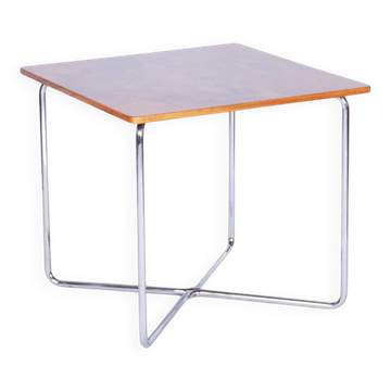Bauhaus Table in Caucasian Walnut & Chrome attributed to Robert Slezák, Czech, 1930s
