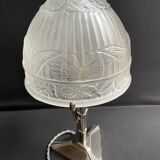 Art Deco table lamp – Chromed metal and molded pressed glass – Attributed to Création Tief
