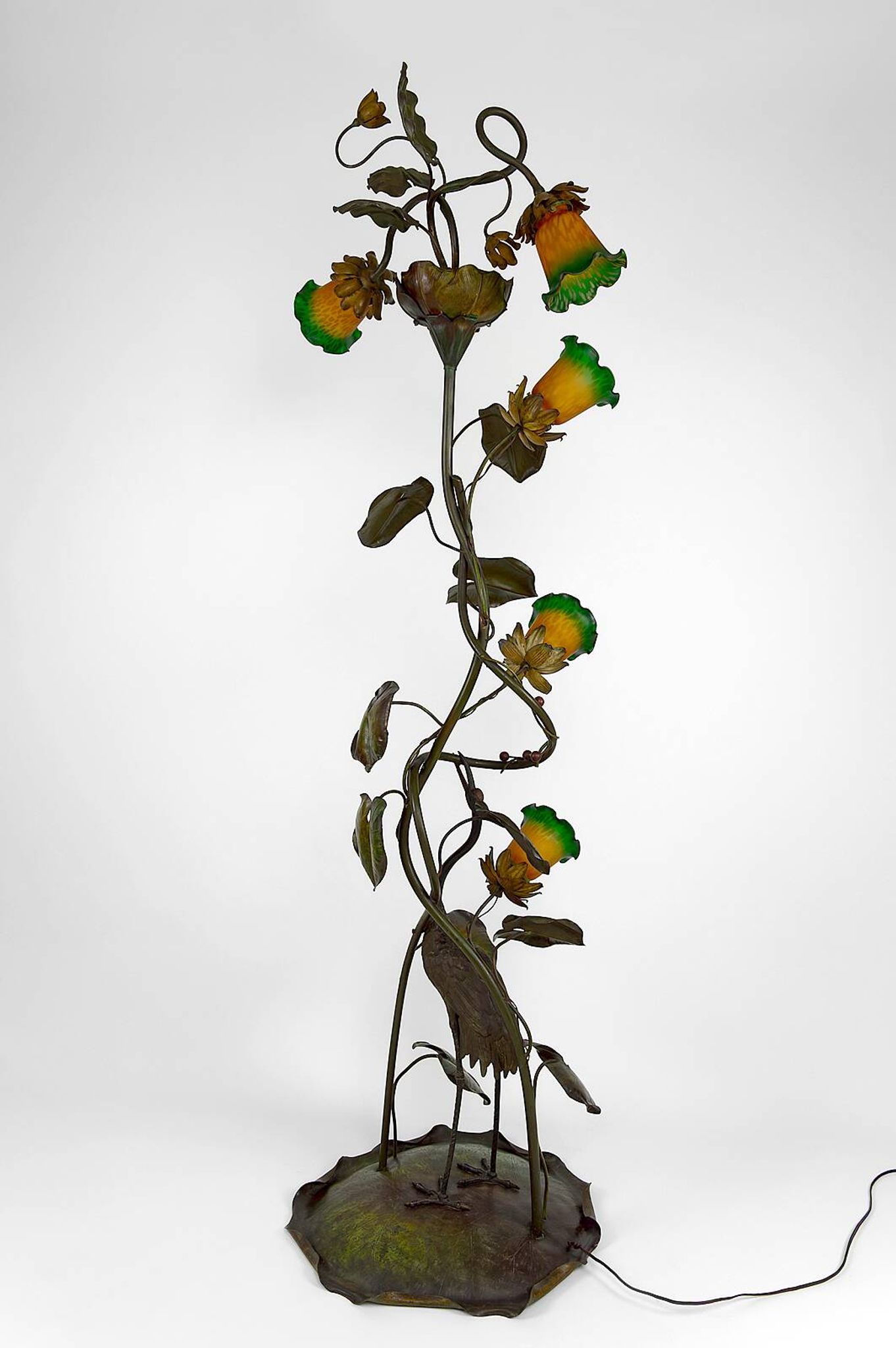 Japanese-style Heron floor lamp, Art Nouveau, France, circa 1900