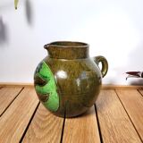 Vintage artisanal flowery ceramic pitcher vase