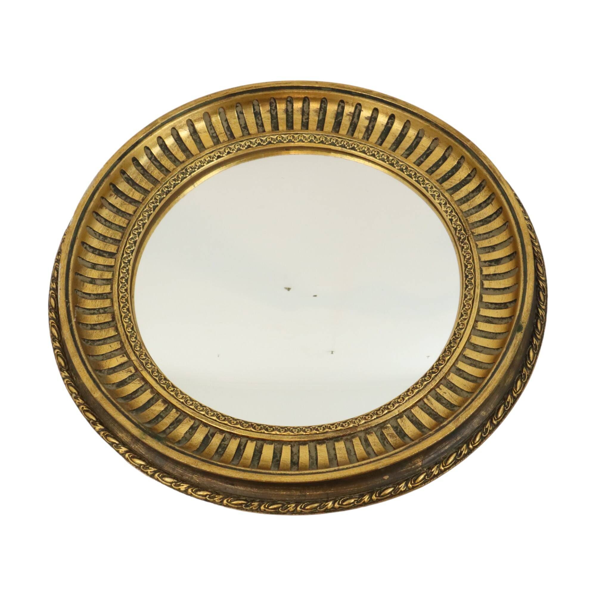 Large Round Wooden Butler Mirror Convex Mirror Witch's Eye Gold
