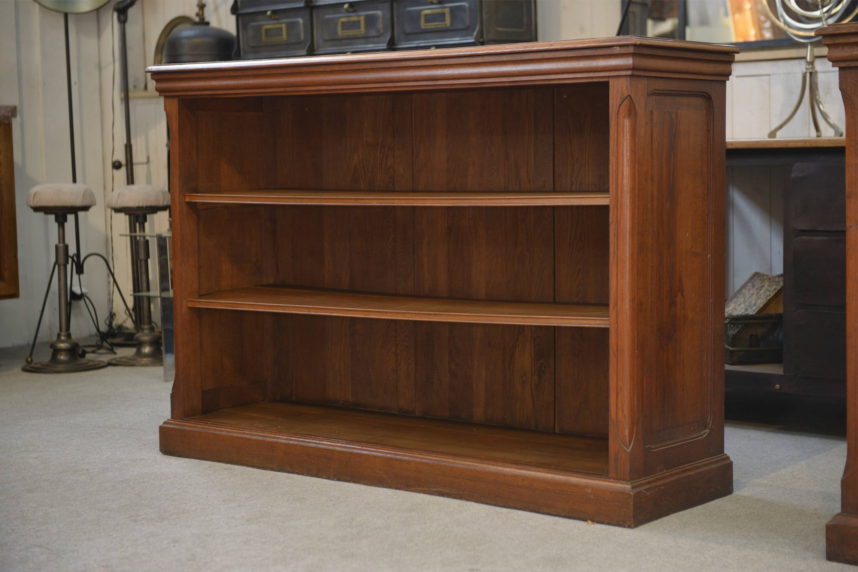 Pair of solid oak bookshelves from the 1920s.