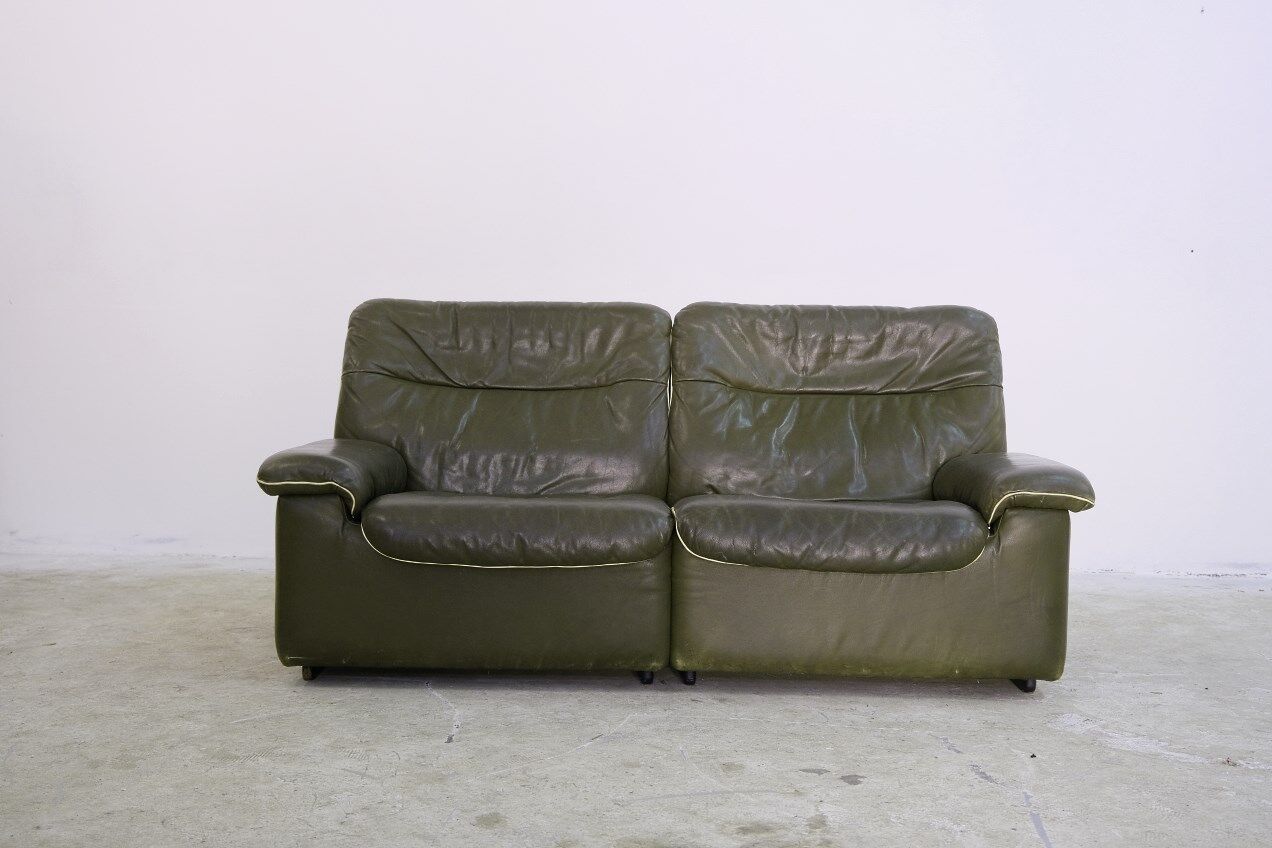 DS 66 Sofa from De Sede in Olive Leather, 1970s