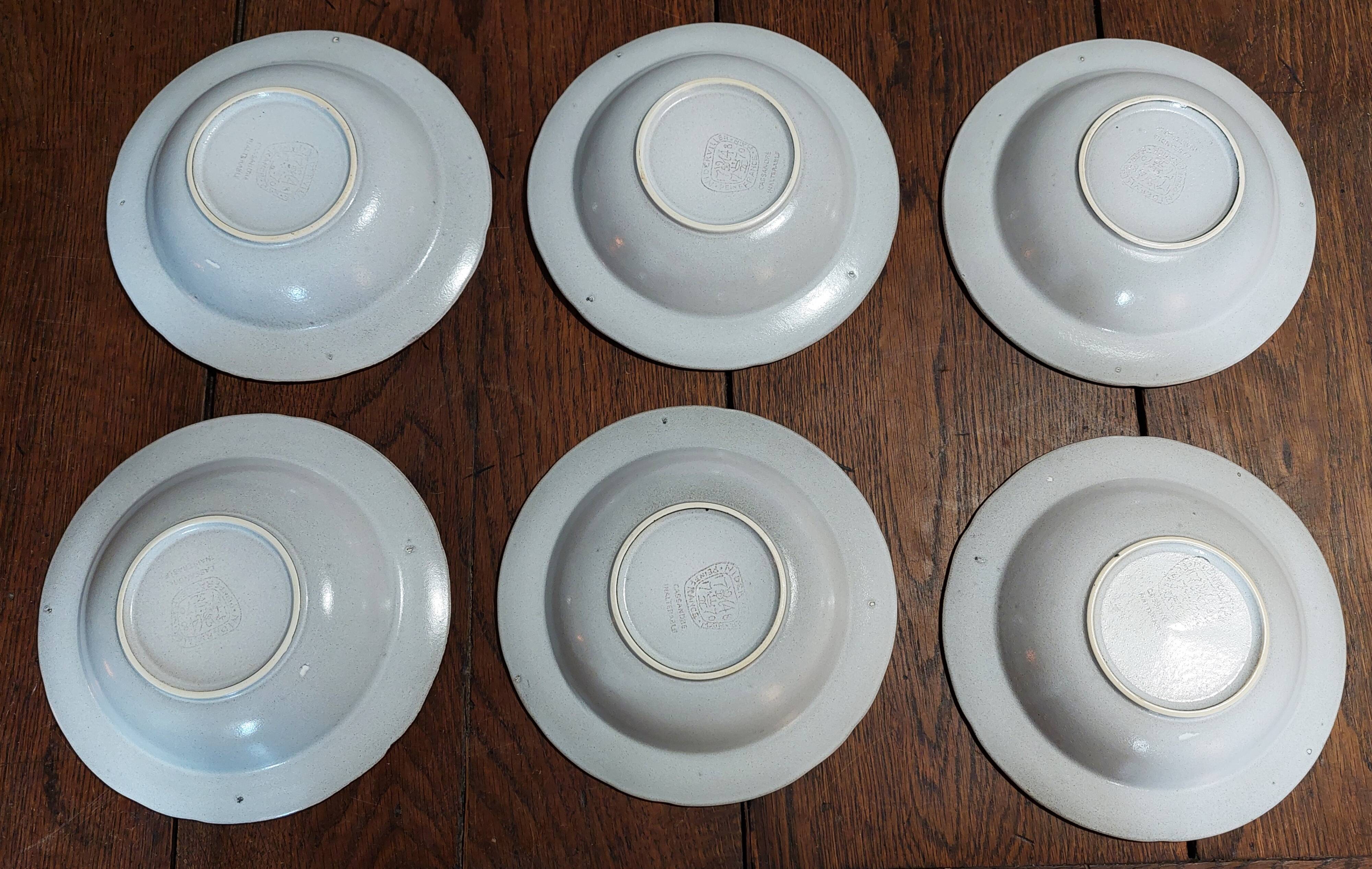 Deep plates series of six Niderviller stoneware, 20th century Cassandre decoration
