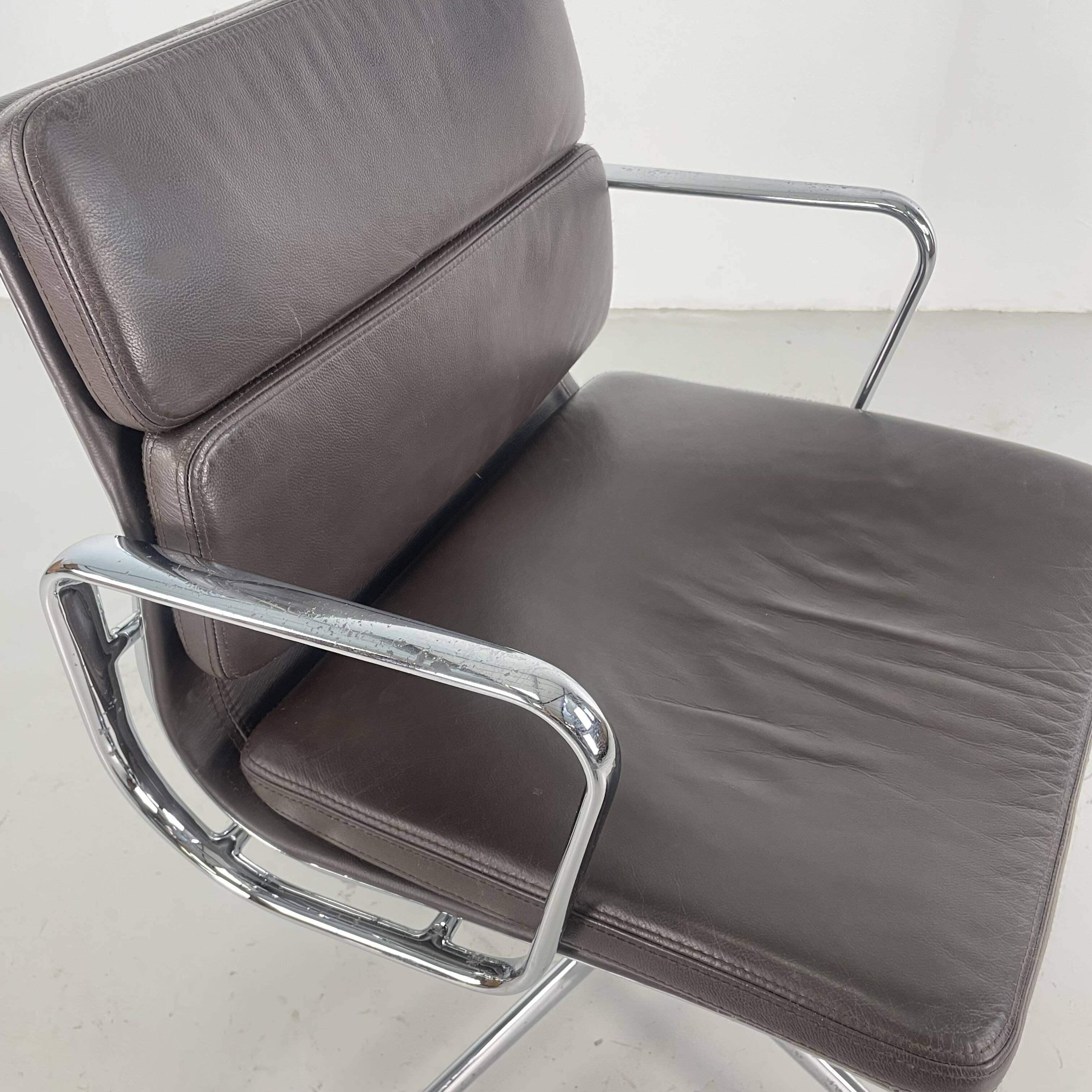 Eames brown leather EA 208 Soft Pad Group chair made by Vitra for Herman Miller