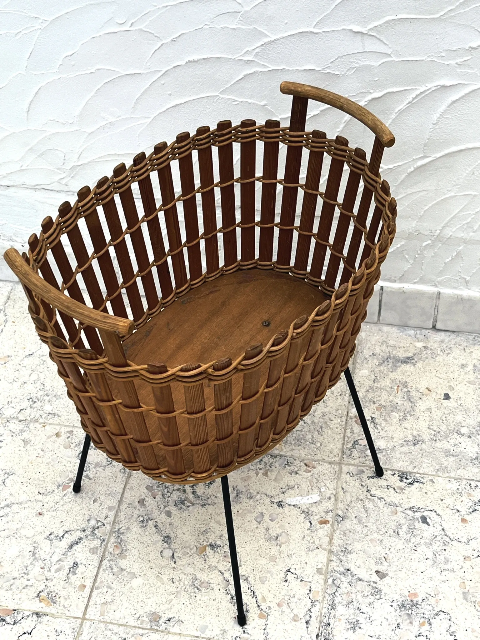 Vintage bamboo and wicker planter basket