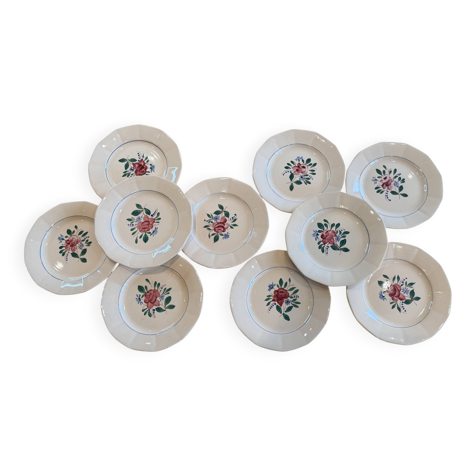 Set of 10 hand-painted plates - Sarreguemines
