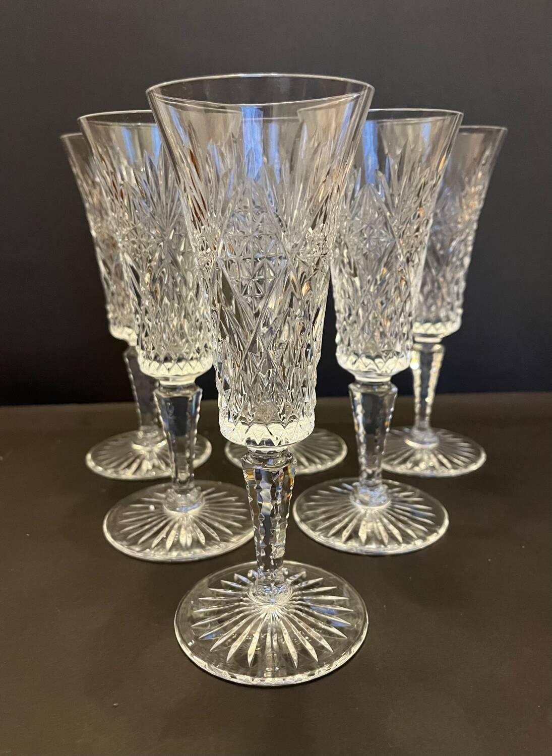 6 cut crystal champagne flutes