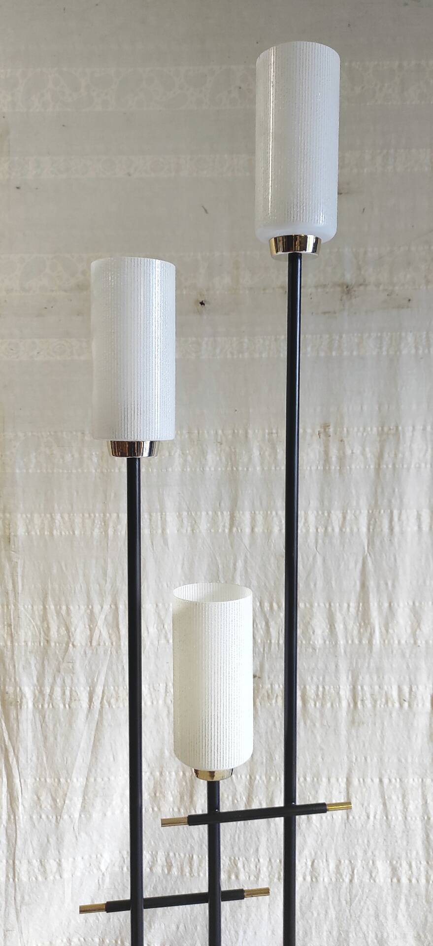 Modernist three-light floor lamp with opaline tulip - 1950s/60s