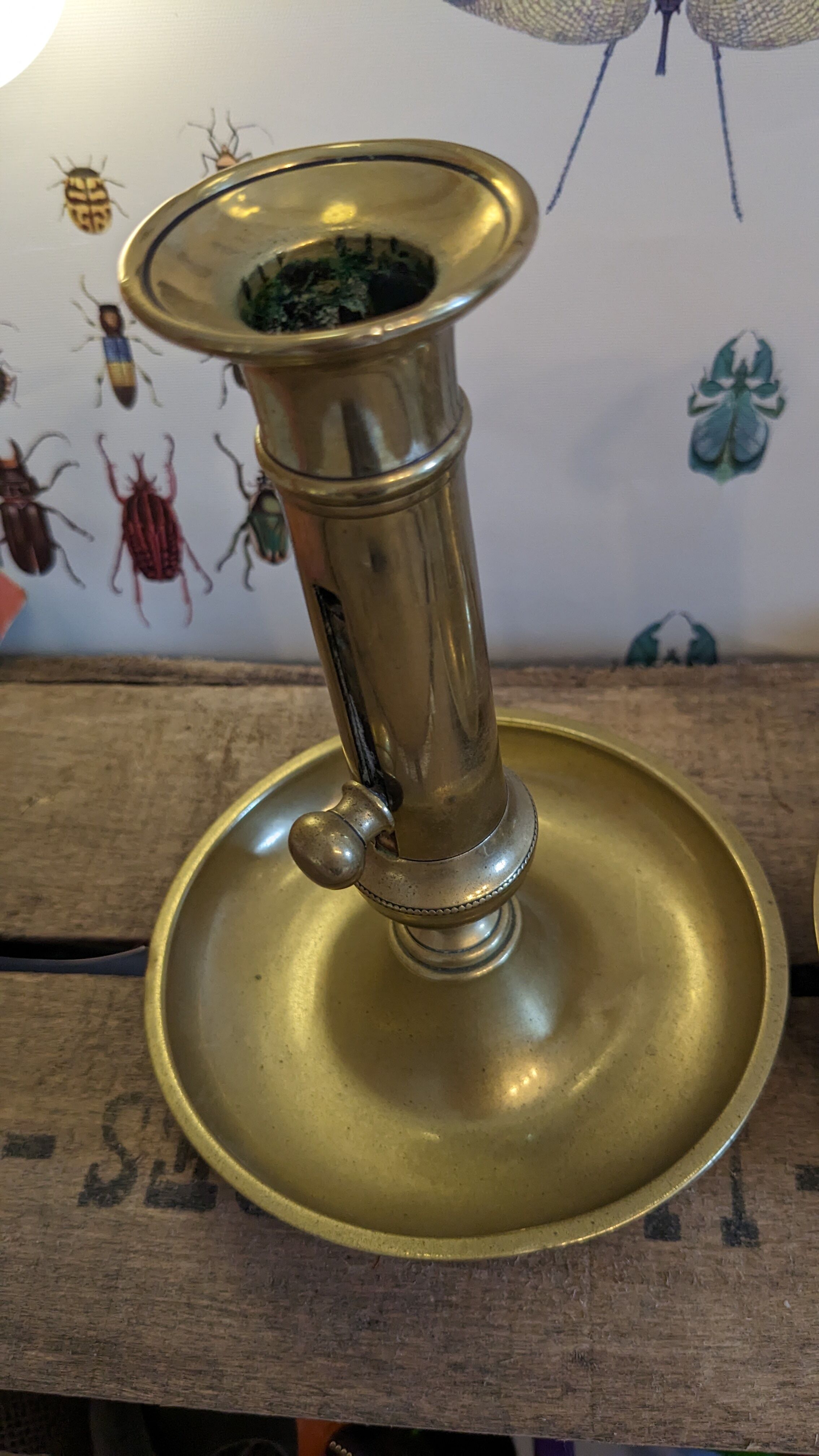 Vintage candlesticks with gilded brass pushers