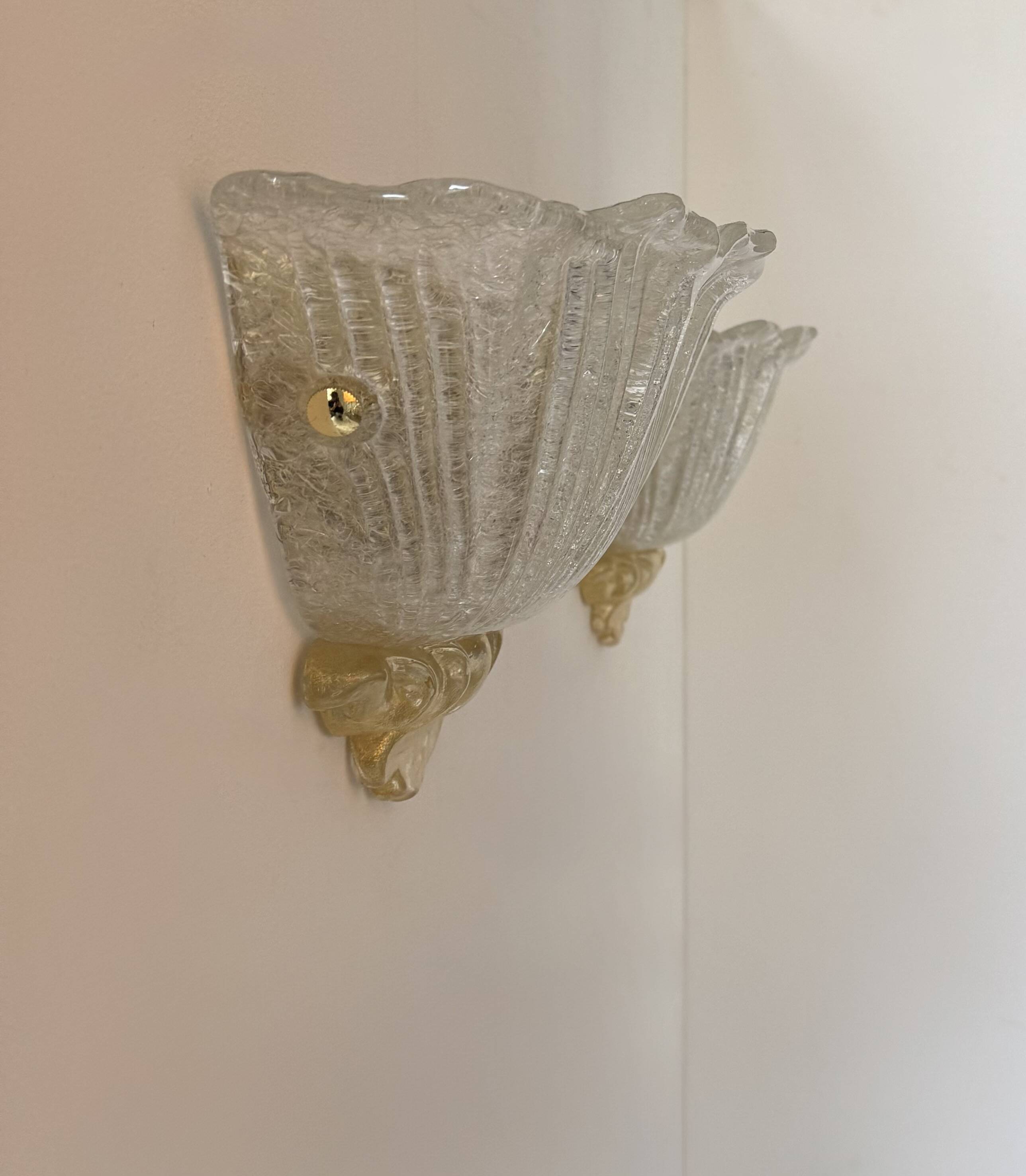 Paire d'appliques vintage moulé pressé, verre de Murano, Italie, 1980