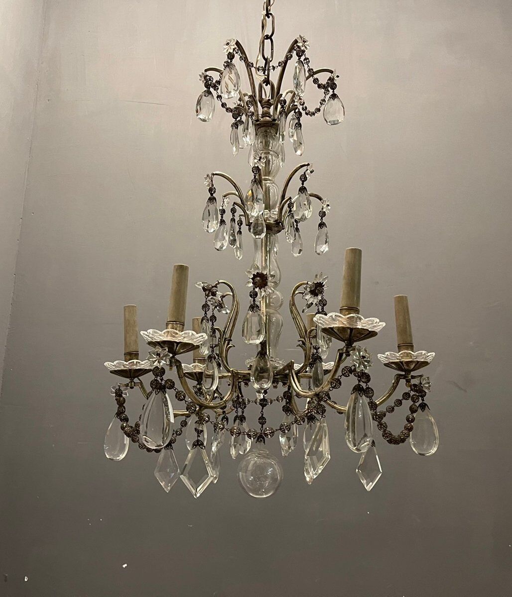 Antique Italian Silver Crystal Chandelier, 1940s