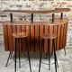 Cocktail bar in teak and metal and its 2 vintage stools 1950'S