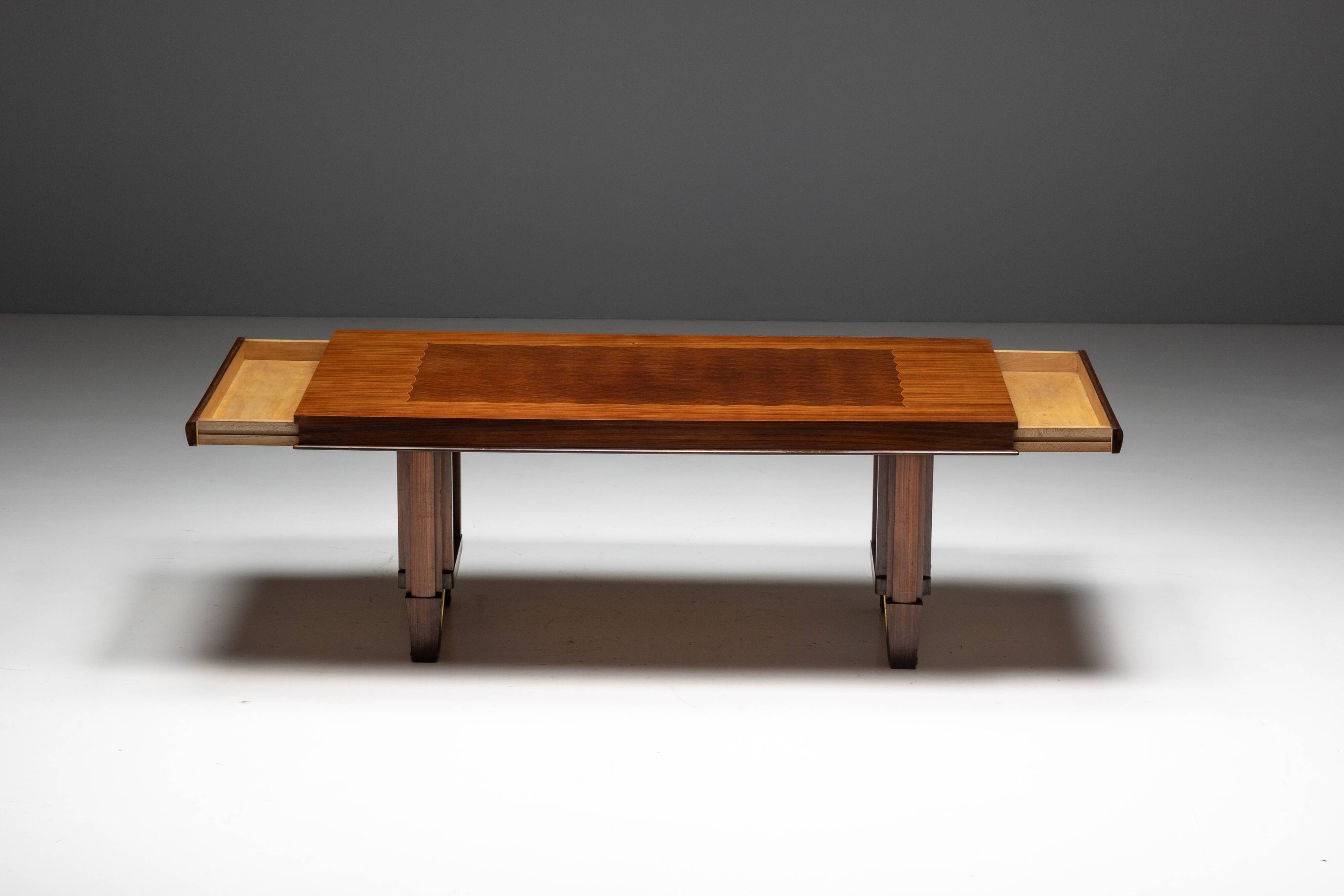 Art Deco parquetry dining table, France, 1930s