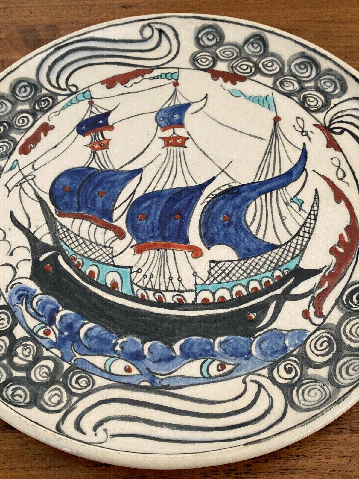 Iznik dish decorated with CB 20th century monogram caravel