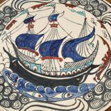 Iznik dish decorated with CB 20th century monogram caravel