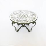 Round table from the 40s, wrought iron and églomisé glass