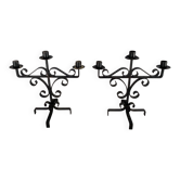 Pair of brutalist candlesticks in wrought iron