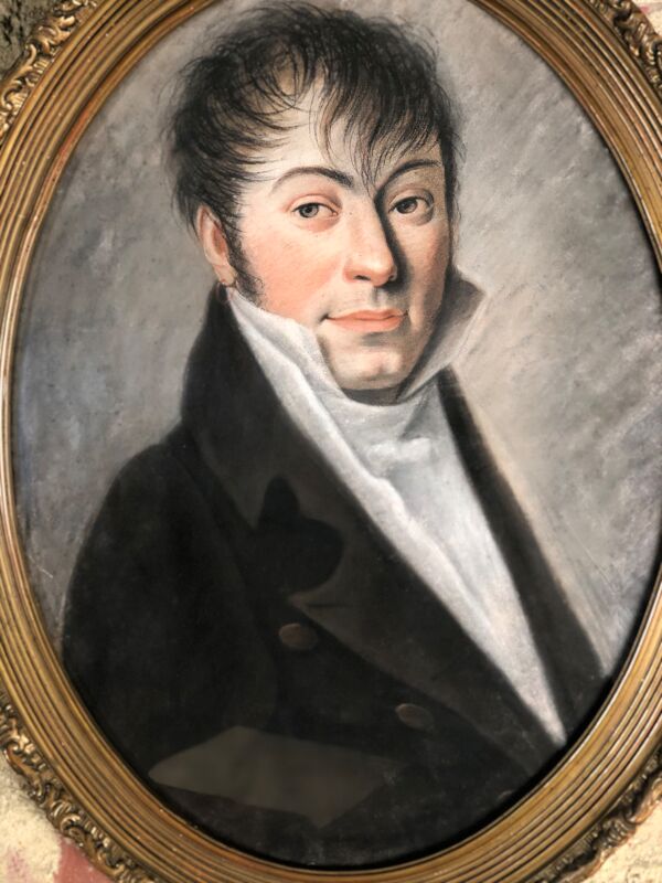 Portrait pastel sur papier ''portrait du gentilhomme'' encadré sous verre XIX eme