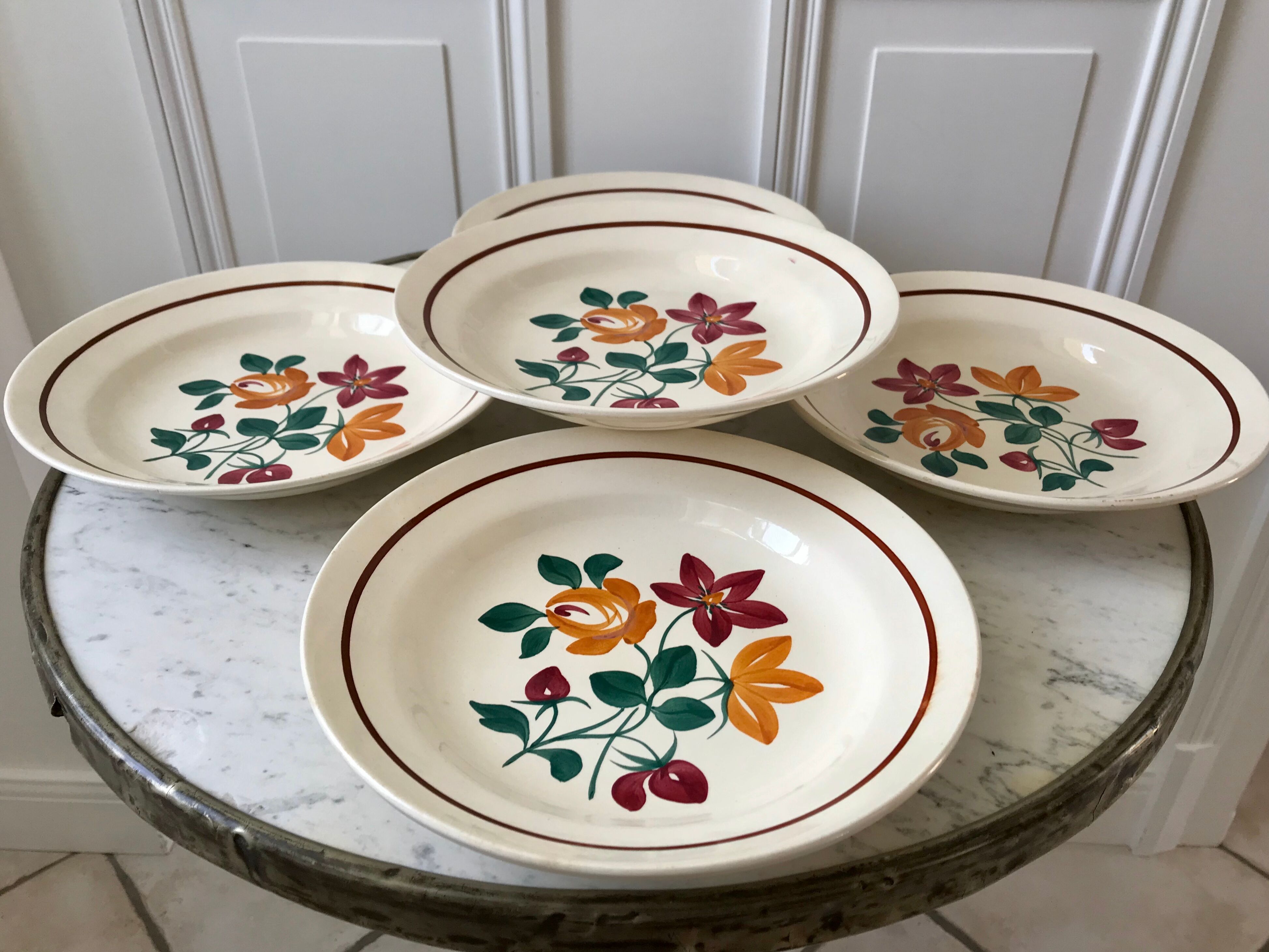 Set of 5 hollow plates Terre de Fer Longchamp early twentieth century