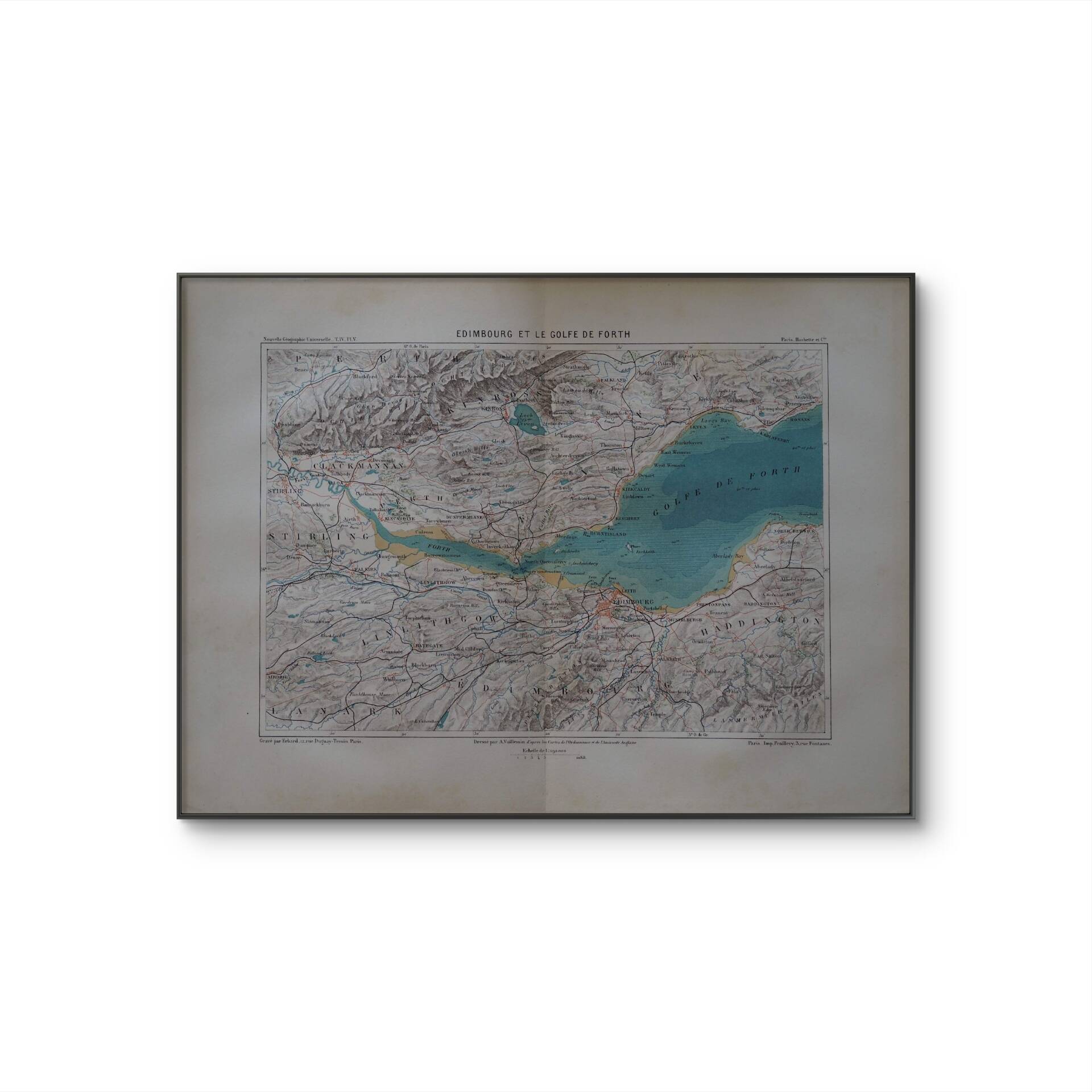 Carte ancienne Edimbourg et golfe de Forth - 1879 | Décoration murale
