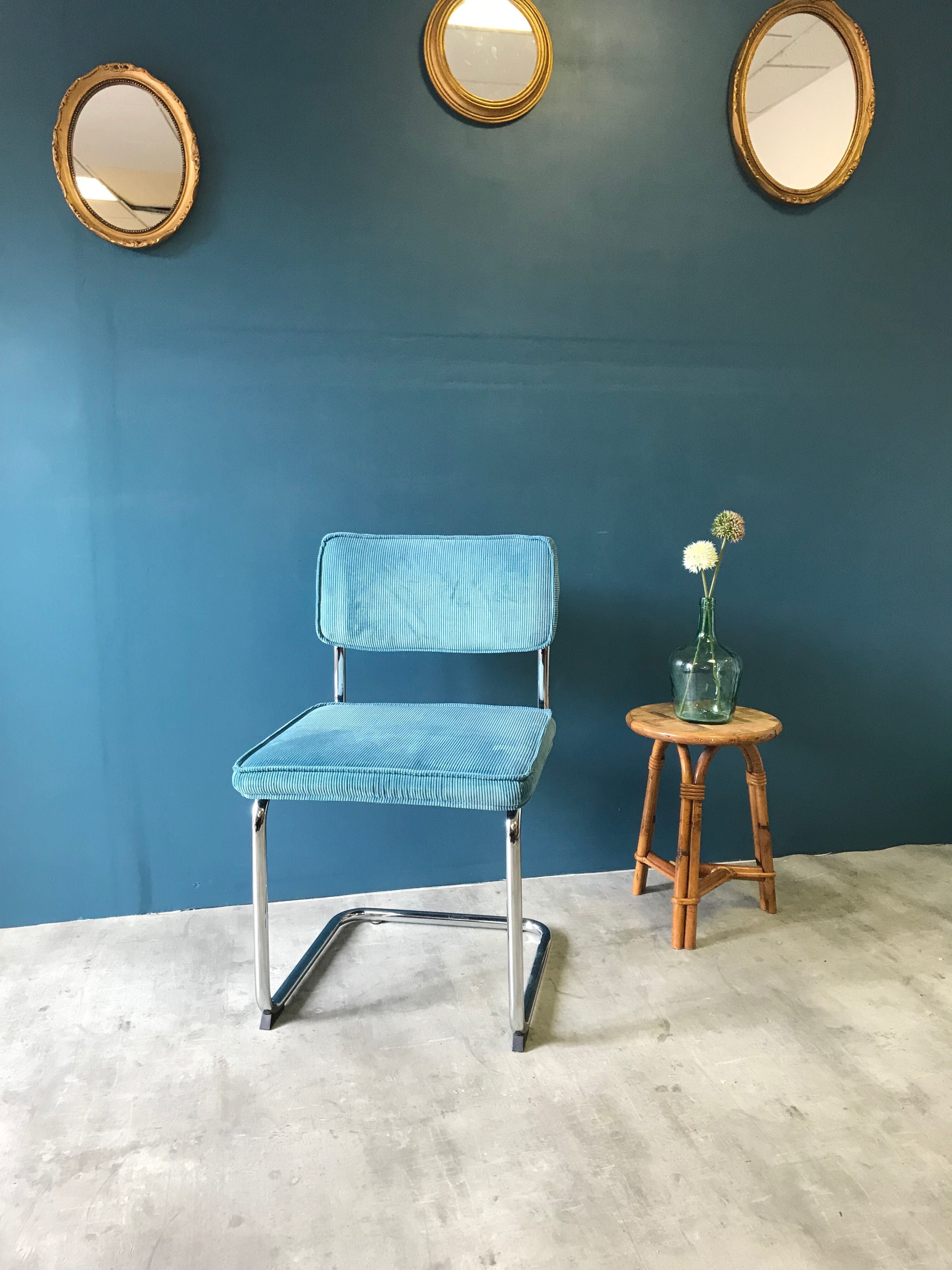Series of 4 velvet & chrome chairs from the 90