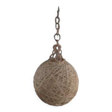 Suspension vintage en corde et rotin