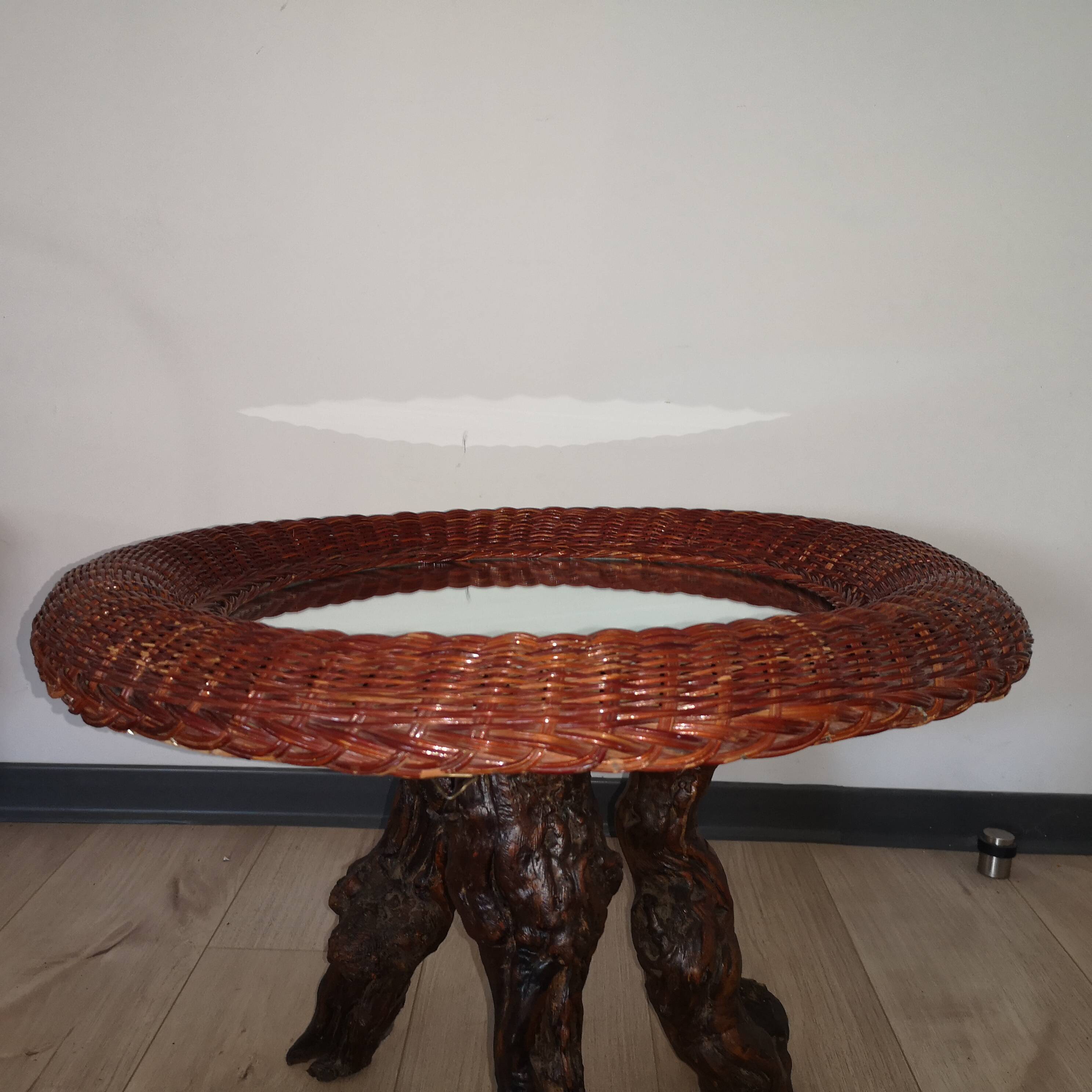 Woven wicker mirror vintage italy 1970