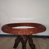 Woven wicker mirror vintage italy 1970