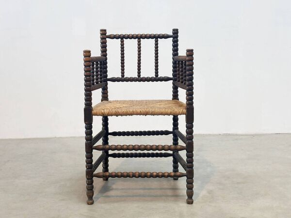 Fauteuil à bobine des années 1930 à dossier bas