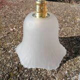 Set of 2 vintage hanging lamps in white glass