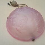 Art deco ceiling lamp in pink pressed molded glass - working condition - "the grapes"