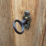 Parisian hotel wardrobe with bevelled mirror, solid raw oak, 1920.