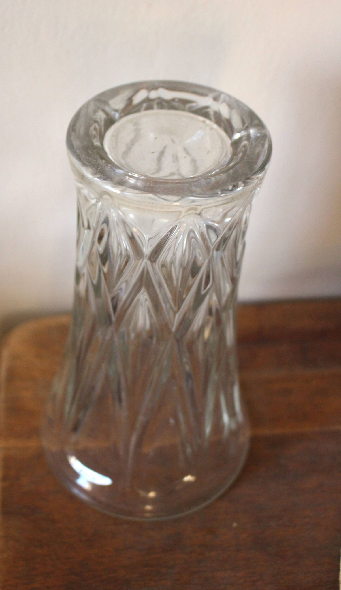 Cut glass vase, flared, vintage triangles and diamonds