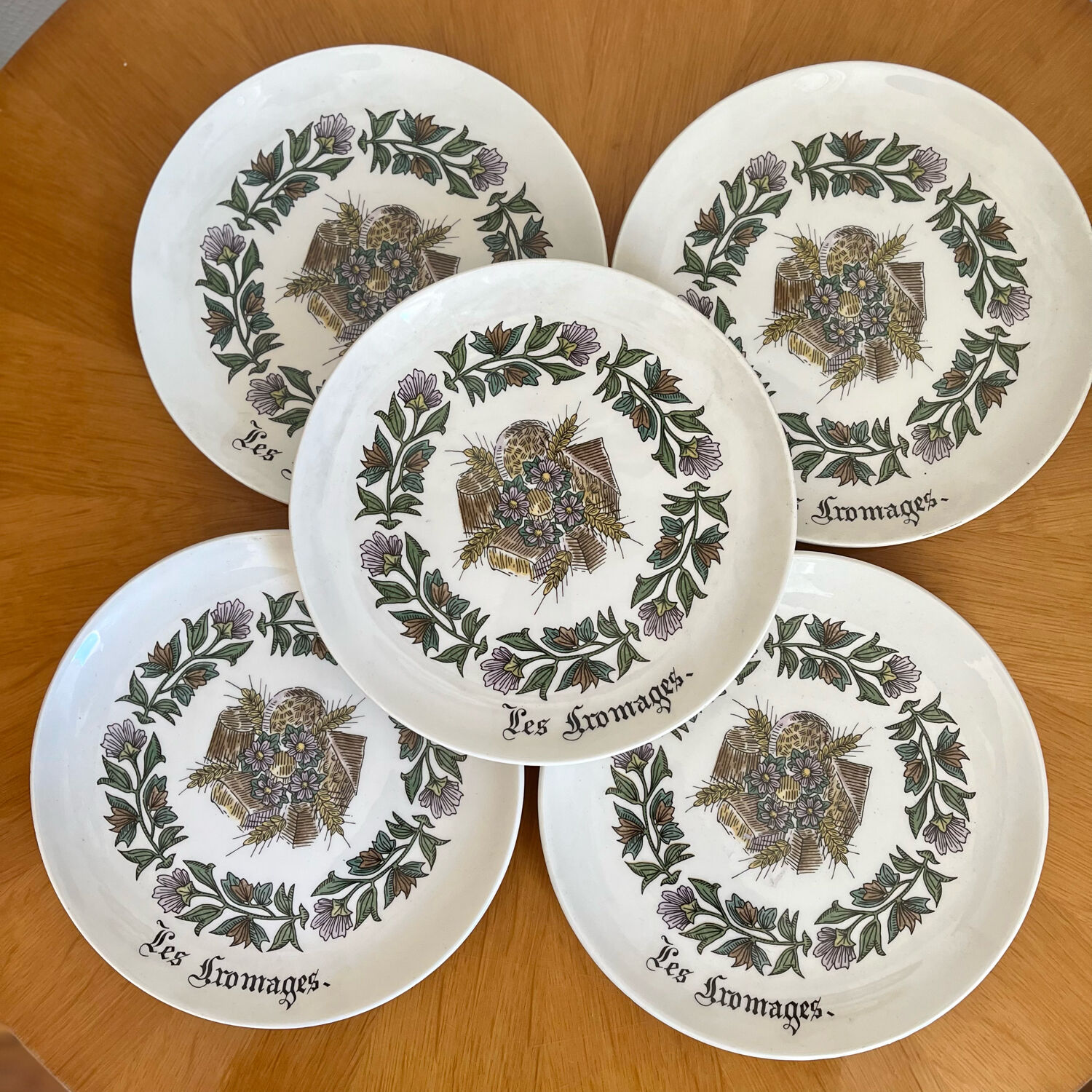 Set of 5 vintage Gien cheese plates