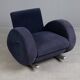 Bretz (Germany) — Rocking Chair / Armchair — Blue Velvet Upholstery — 1980s
