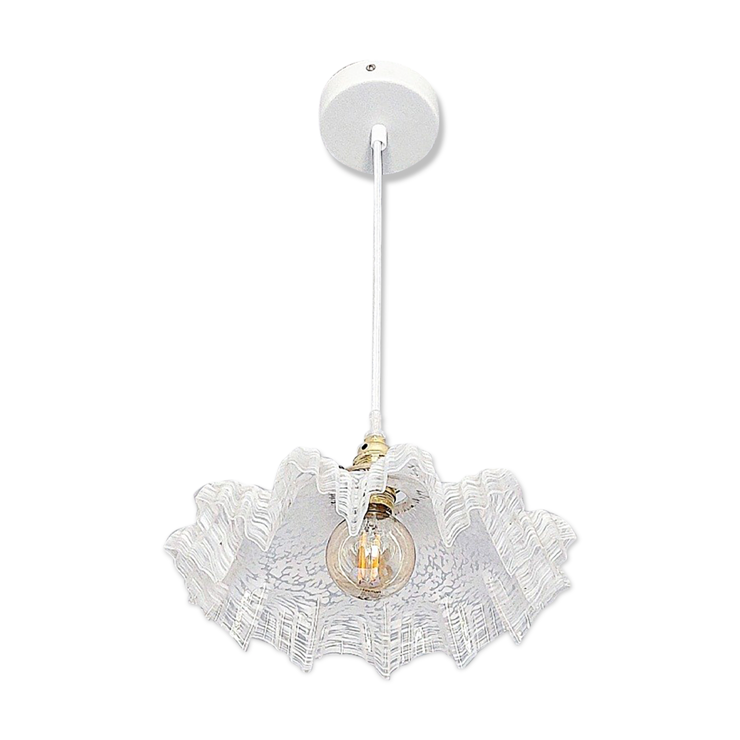 Vintage glass pendant lamp from Clichy