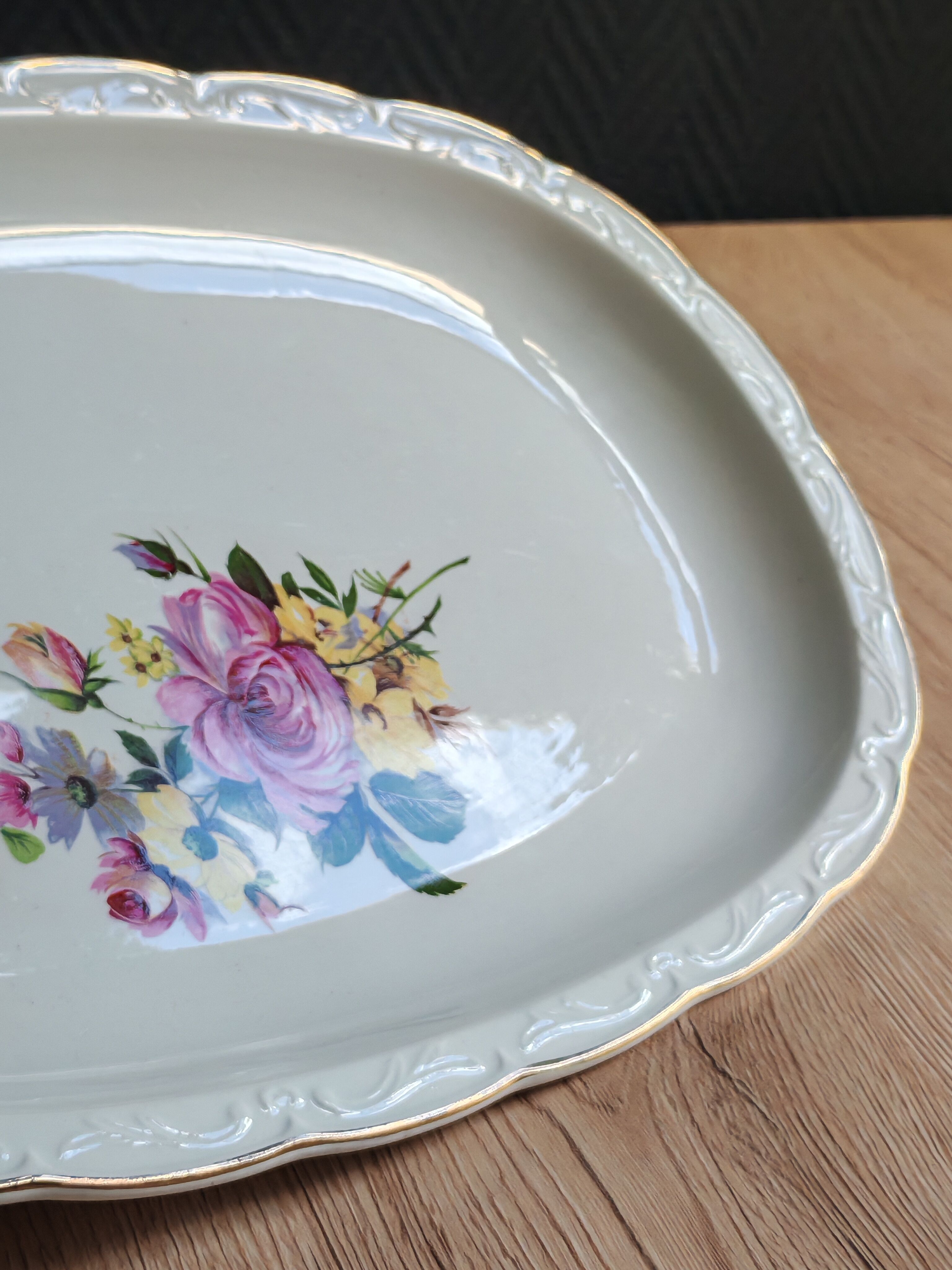 Vintage oval serving platter in white porcelain