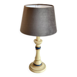 Beige and Blue Turned Wood LAMP