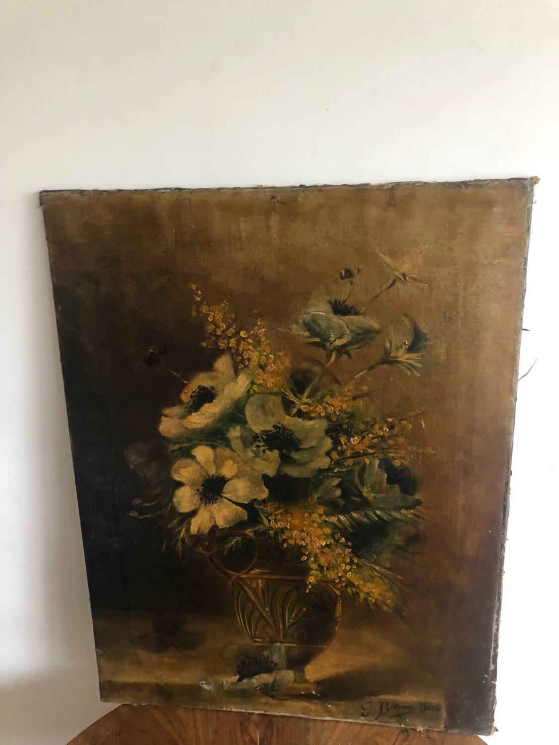 Oil on canvas 19th century bouquet of flowers